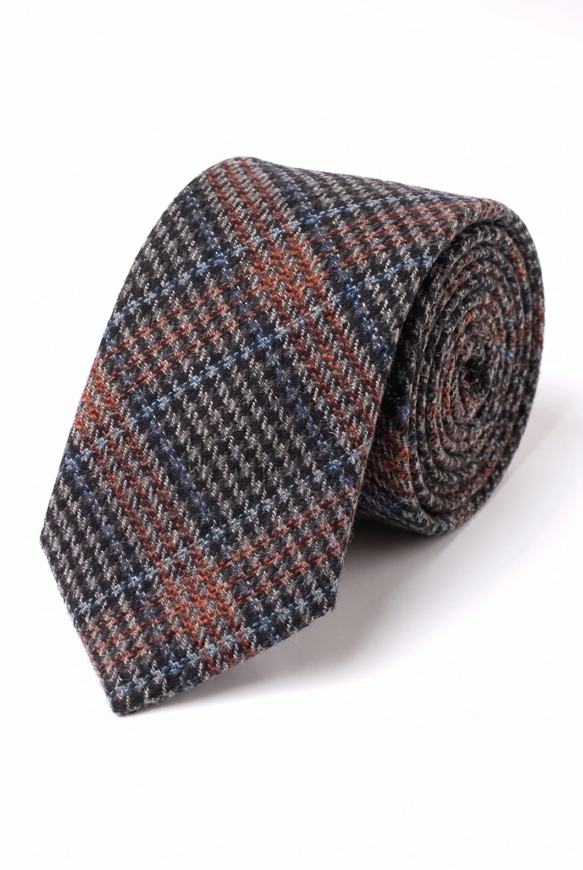 Corbata de hombre de mezcla de lana con estampado de espiga marrón.