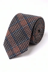 Corbata de hombre de mezcla de lana con estampado de espiga marrón.