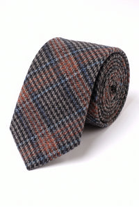 Corbata de hombre de mezcla de lana con estampado de espiga marrón.