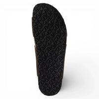 Sandalias tipo pantufla de cuero marrón para hombre con plantilla ajustable.