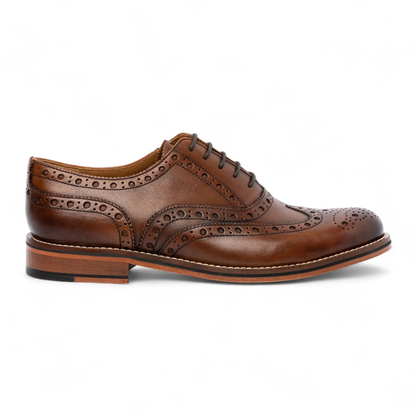 Zapatos Oxford Brogue de cuero marrón con puntera de ala para hombre