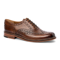 Zapatos Oxford Brogue de cuero marrón con puntera de ala para hombre
