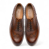 Zapatos Oxford Brogue de cuero marrón con puntera de ala para hombre