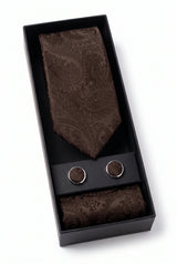 Set de regalo de corbata marrón con estampado paisley para hombre
