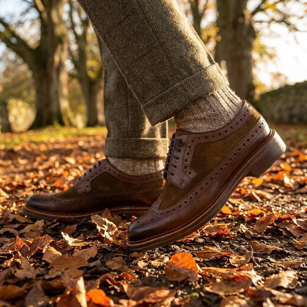 Zapatos brogue de ante marrón para hombre