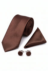 Conjunto de corbata marrón para hombre con pañuelo de bolsillo y gemelos.
