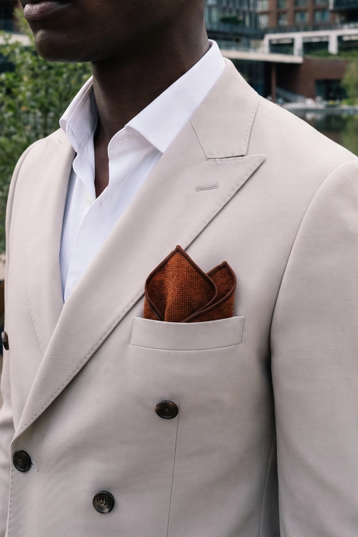 Pañuelo de bolsillo de tweed marrón para hombre