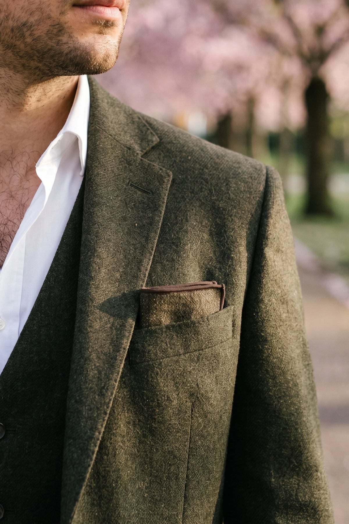 Pañuelo de bolsillo de tweed marrón para hombre