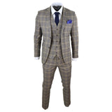 Traje de tres piezas para hombre, marrón con cuadros azules - Paul Andrew Kenneth
