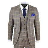 Traje de tres piezas para hombre, marrón con cuadros azules - Paul Andrew Kenneth