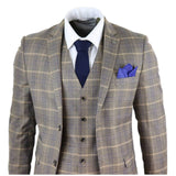 Traje de tres piezas para hombre, marrón con cuadros azules - Paul Andrew Kenneth