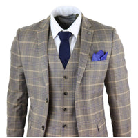 Traje de tres piezas para hombre, marrón con cuadros azules - Paul Andrew Kenneth