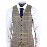 Traje de tres piezas para hombre, marrón con cuadros azules - Paul Andrew Kenneth
