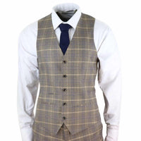 Traje de tres piezas para hombre, marrón con cuadros azules - Paul Andrew Kenneth