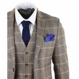 Traje de tres piezas para hombre, marrón con cuadros azules - Paul Andrew Kenneth