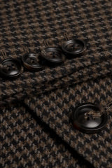 Abrigo de hombre de tweed con estampado de pata de gallo, mezcla de lana marrón