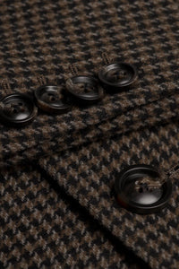 Abrigo de hombre de tweed con estampado de pata de gallo, mezcla de lana marrón