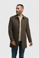 Abrigo de hombre de tweed con estampado de pata de gallo, mezcla de lana marrón