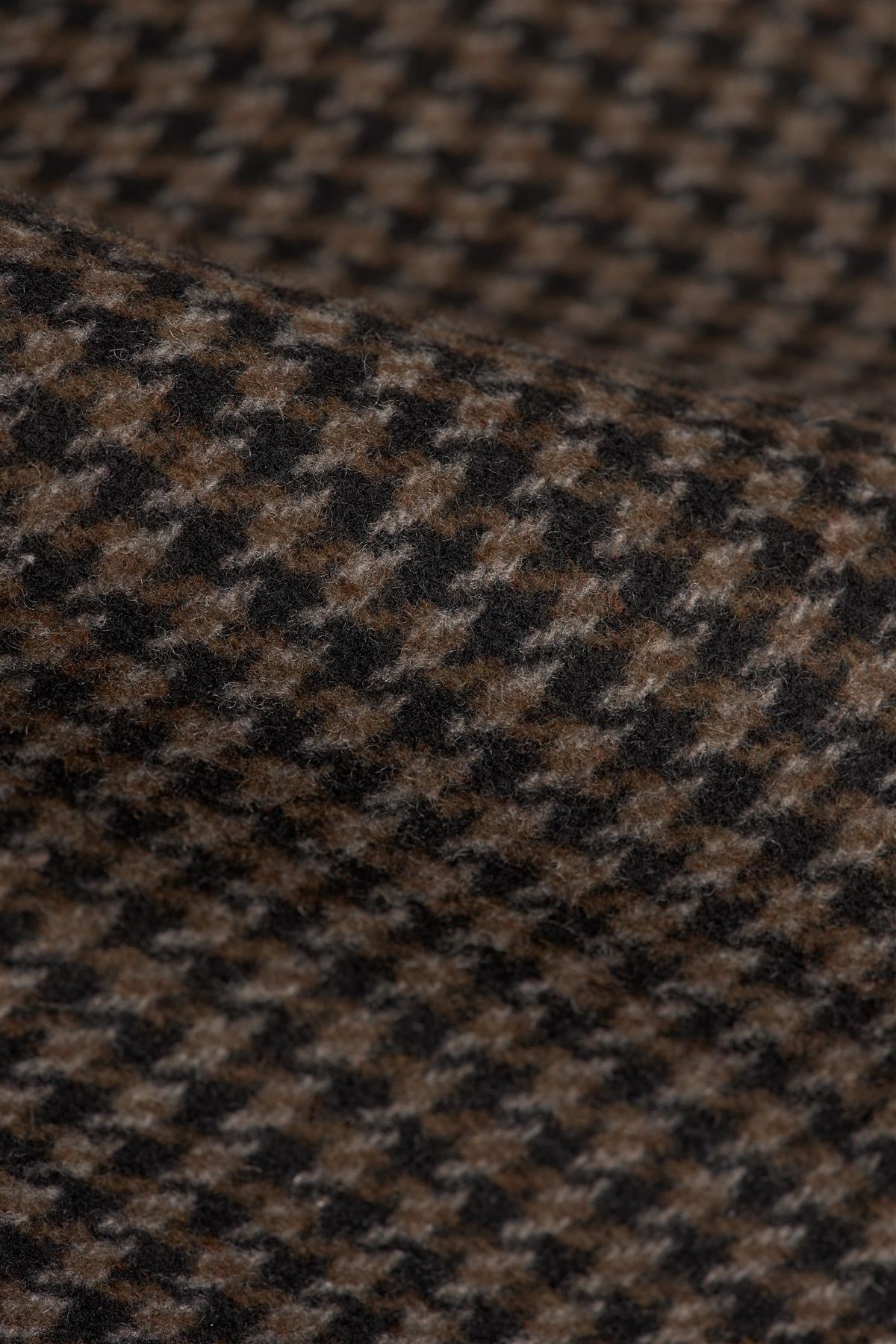 Abrigo de hombre de tweed con estampado de pata de gallo, mezcla de lana marrón