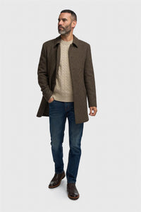 Abrigo de hombre de tweed con estampado de pata de gallo, mezcla de lana marrón
