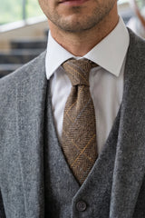Corbata de tweed de mezcla de lana marrón para hombre