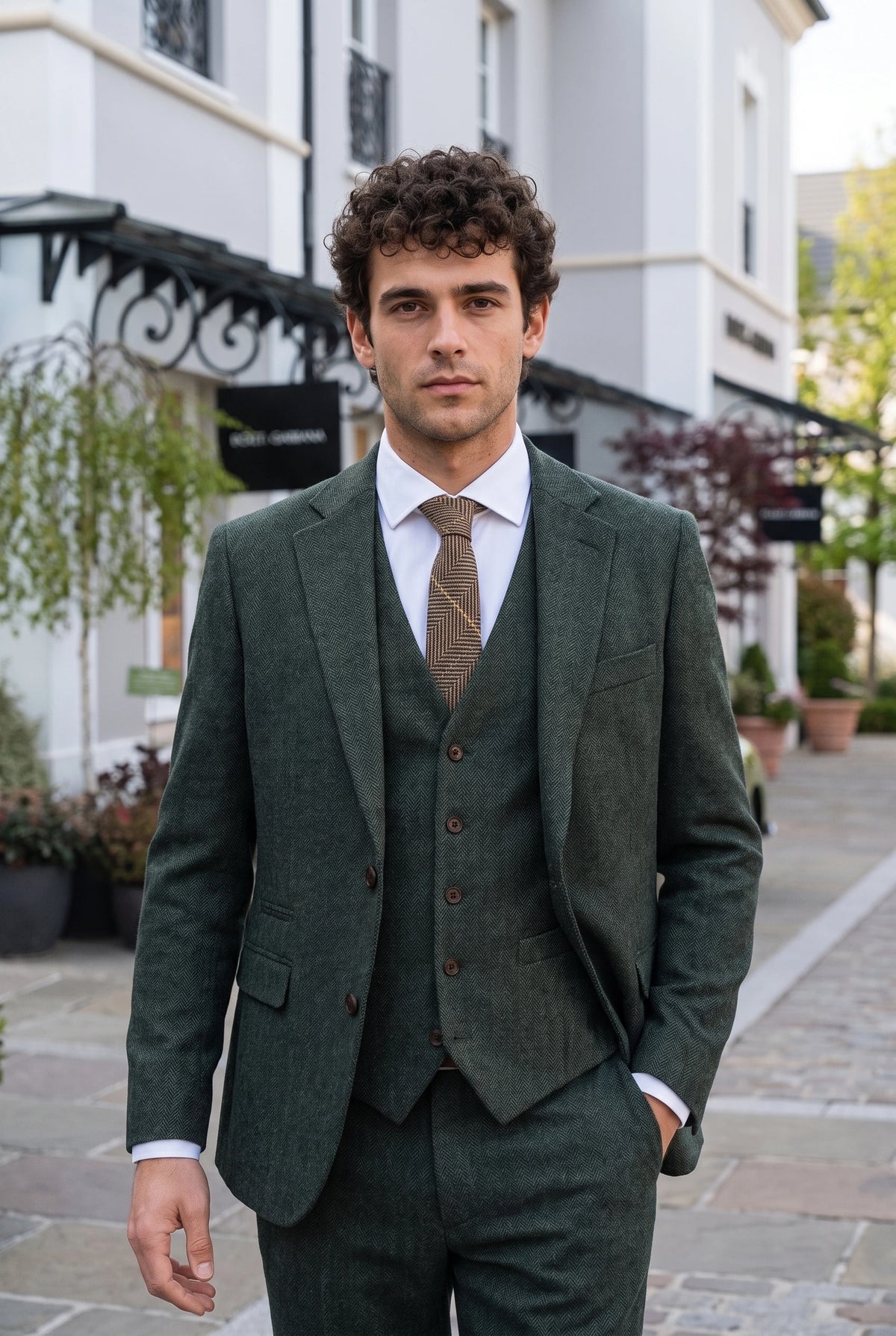 Corbata de tweed de mezcla de lana marrón para hombre