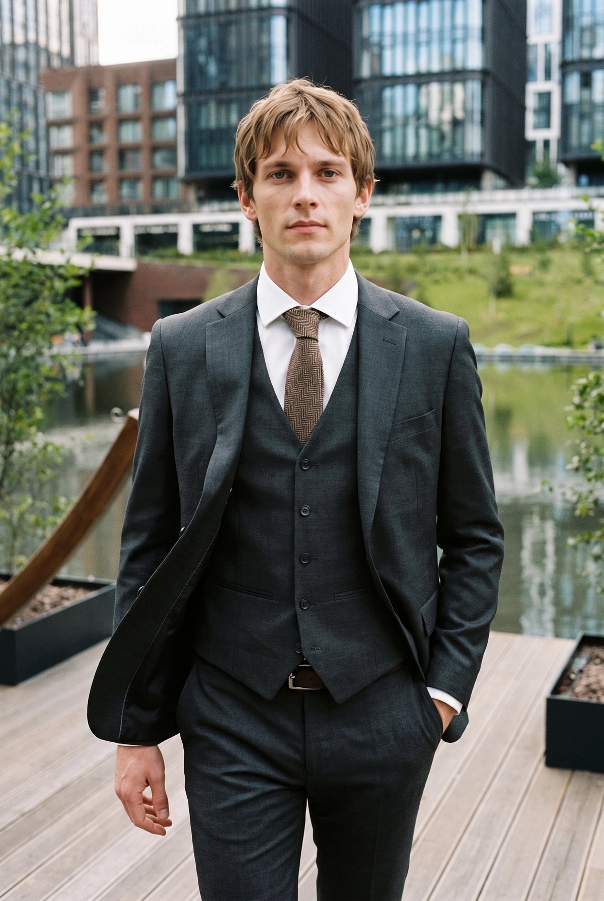 Corbata de tweed de mezcla de lana marrón para hombre