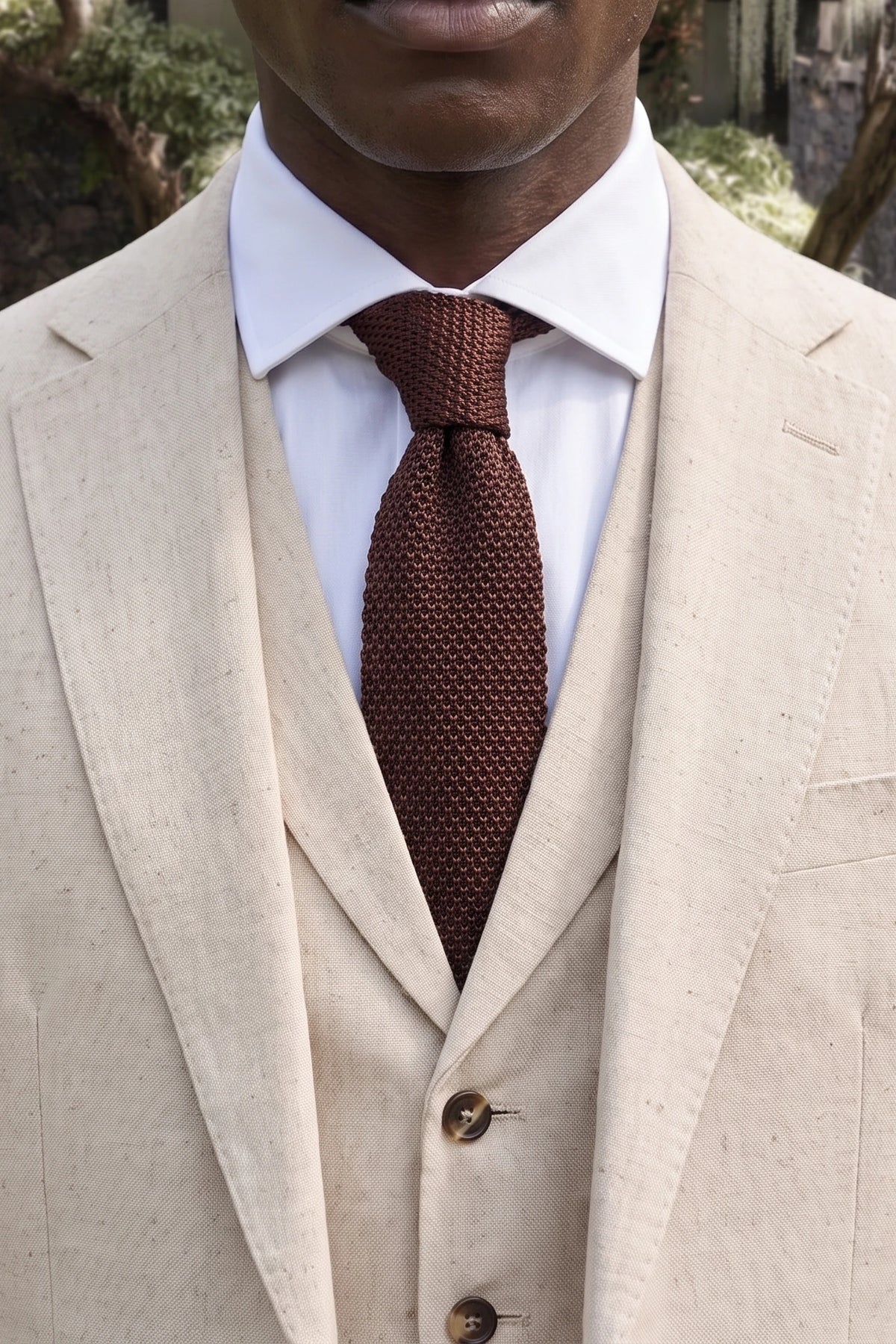 Corbata de poliéster de punto color burdeos para hombre