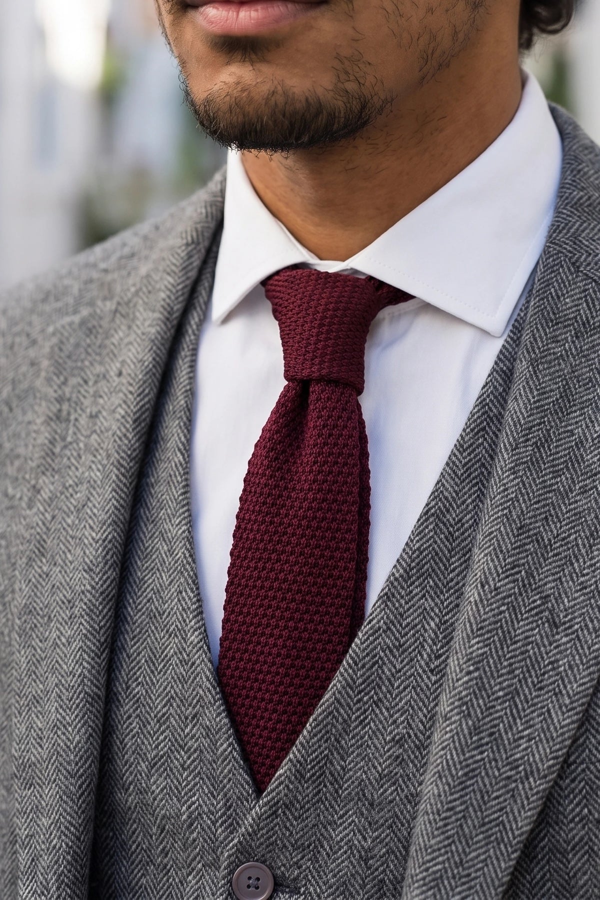 Corbata de punto burdeos para hombre