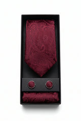 Set de regalo de corbata de hombre color burdeos con estampado paisley
