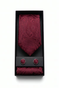 Set de regalo de corbata de hombre color burdeos con estampado paisley