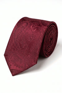 Set de regalo de corbata de hombre color burdeos con estampado paisley