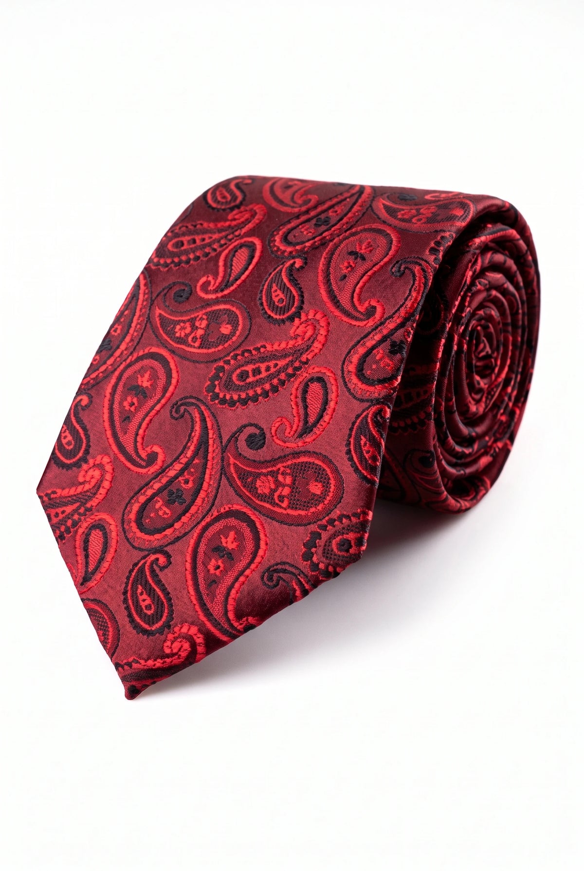 Corbata de hombre color burdeos con estampado paisley.