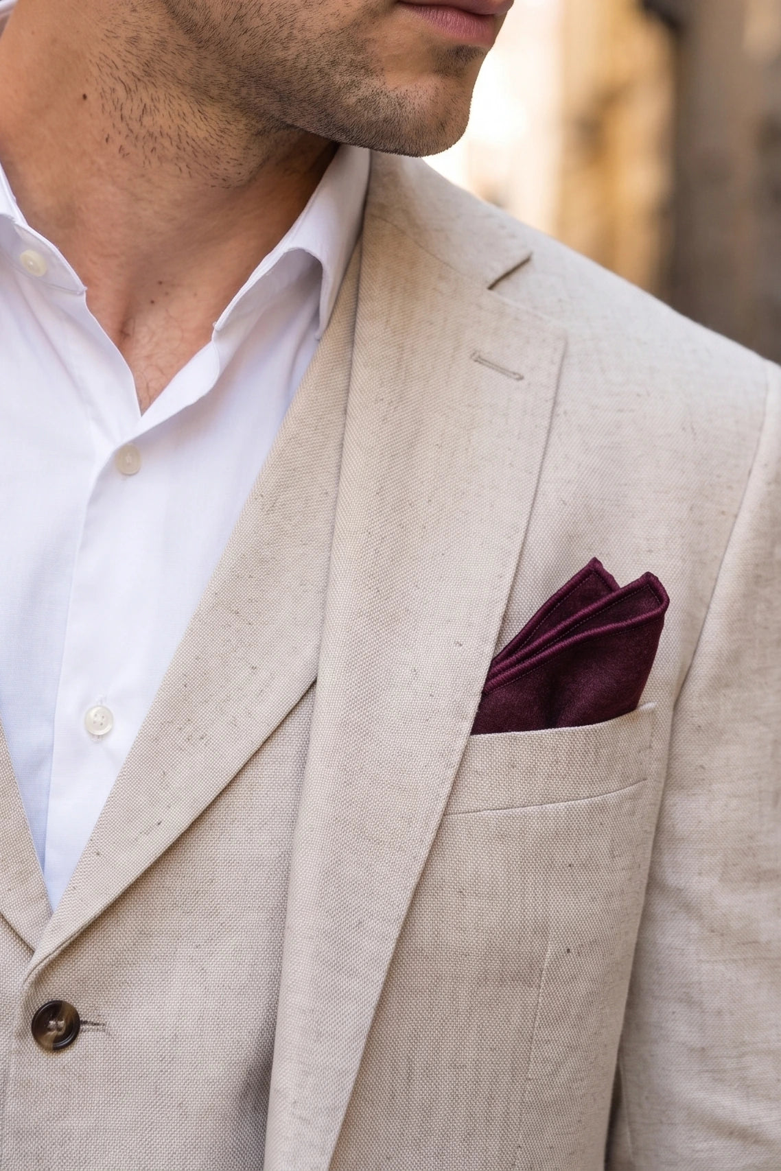 Pañuelo de bolsillo para hombre de mezcla de lana y tweed burdeos.