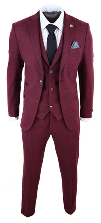 Traje de tres piezas de tweed color burdeos para hombre - STZ17