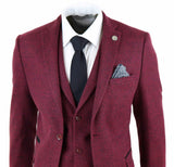 Traje de tres piezas de tweed color burdeos para hombre - STZ17