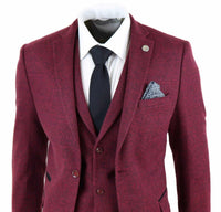 Traje de tres piezas de tweed color burdeos para hombre - STZ17