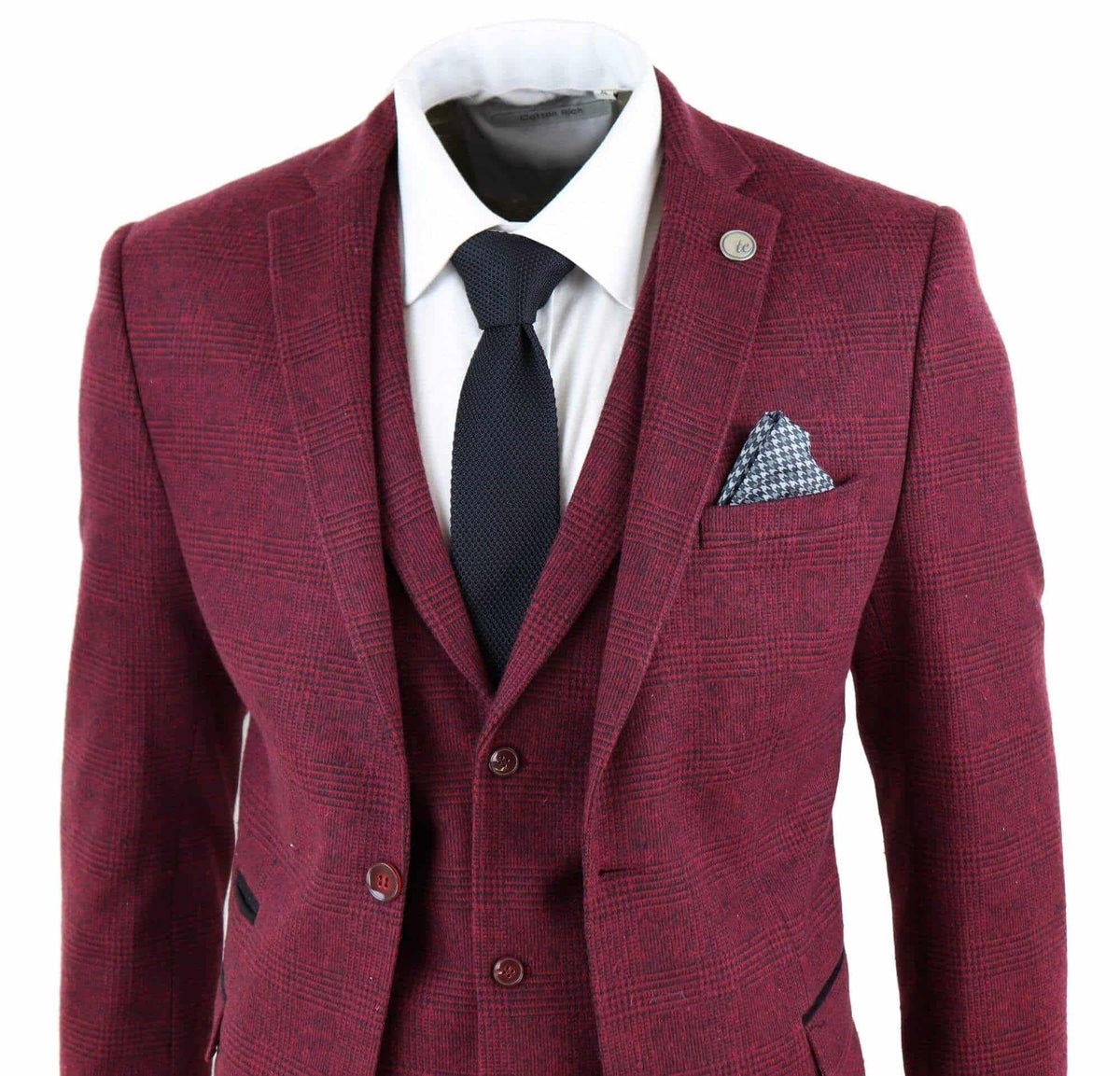 Traje de tres piezas de tweed color burdeos para hombre - STZ17
