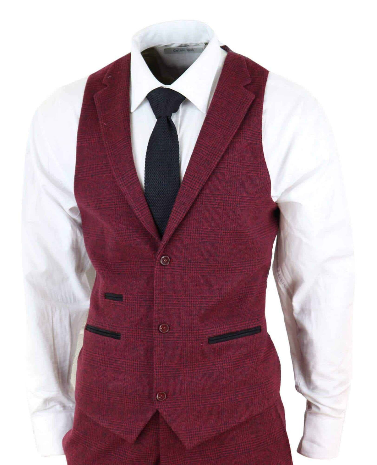 Traje de tres piezas de tweed color burdeos para hombre - STZ17