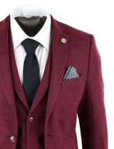 Traje de tres piezas de tweed color burdeos para hombre - STZ17