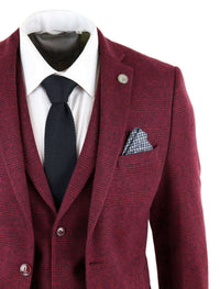 Traje de tres piezas de tweed color burdeos para hombre - STZ17
