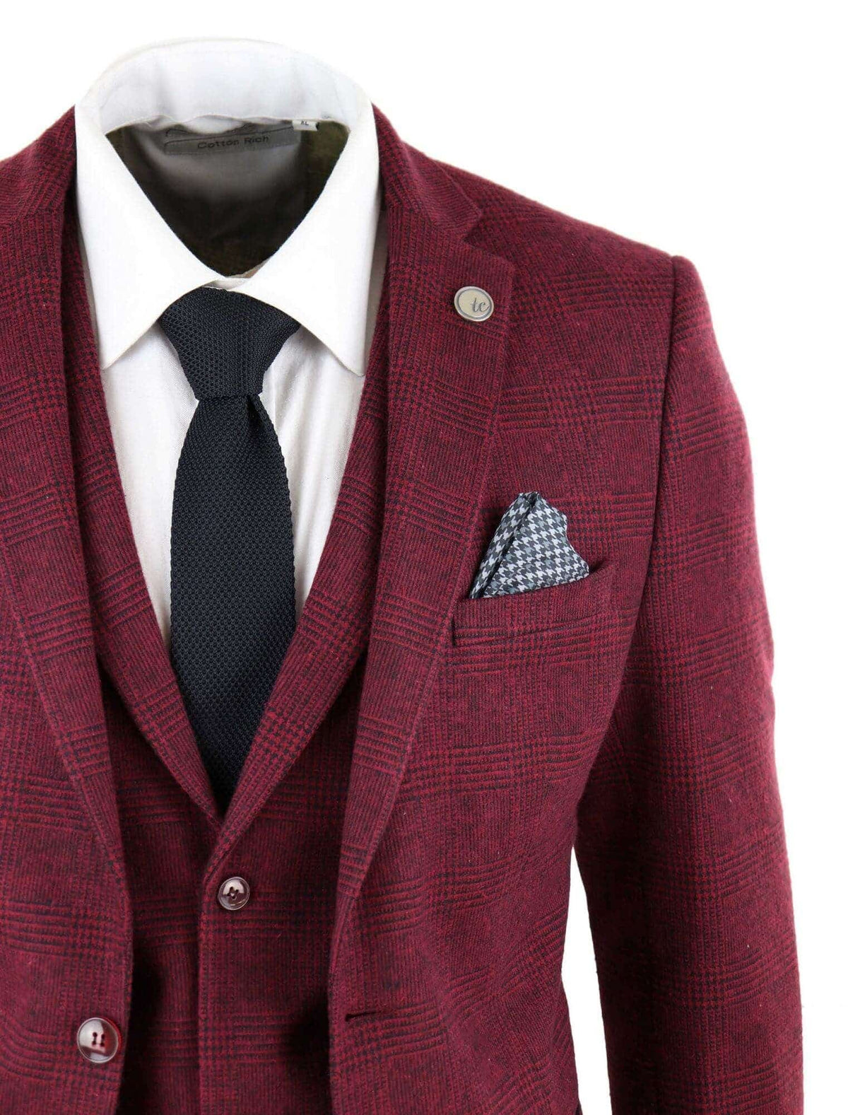 Traje de tres piezas de tweed color burdeos para hombre - STZ17