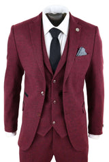 Traje de tres piezas de tweed color burdeos para hombre - STZ17