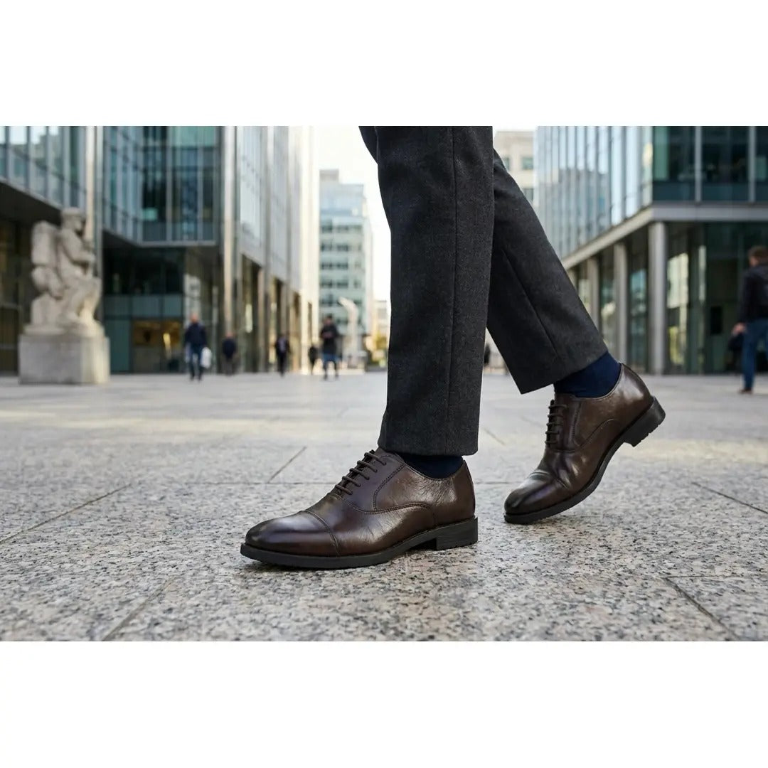 Zapatos Oxford clásicos de hombre con puntera reforzada y cordones.