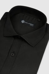 Camisa de vestir clásica para hombre con cuello abierto y puños dobles - Negra
