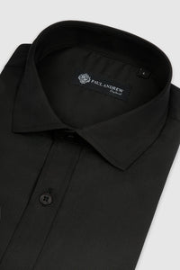 Camisa de vestir clásica para hombre con cuello abierto y puños dobles - Negra