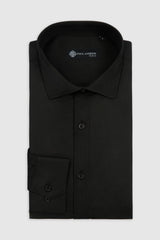 Camisa de vestir clásica para hombre con cuello abierto y puños dobles - Negra