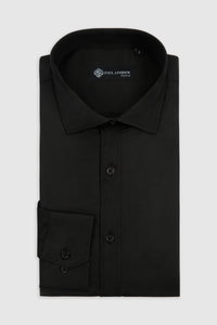 Camisa de vestir clásica para hombre con cuello abierto y puños dobles - Negra
