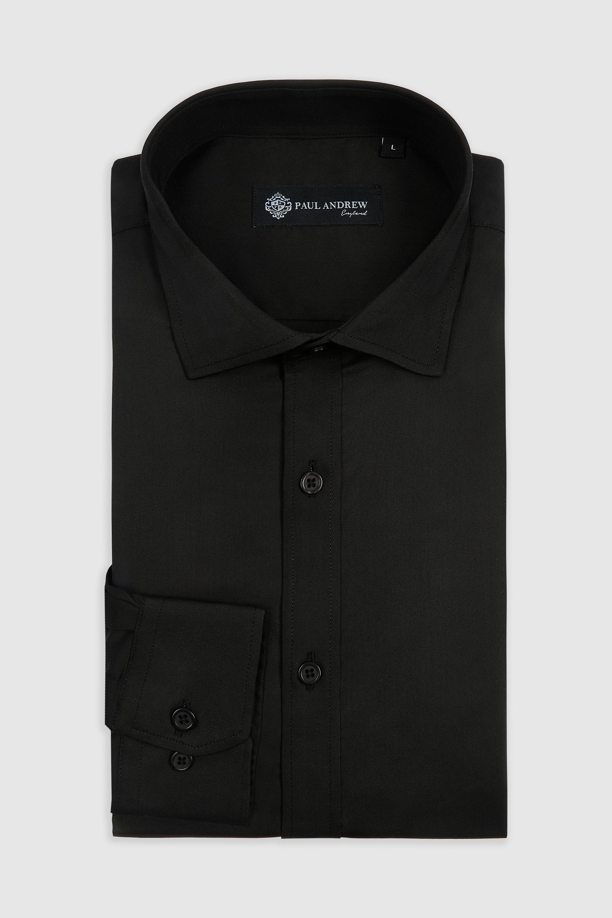 Camisa de vestir clásica para hombre con cuello abierto y puños dobles - Negra