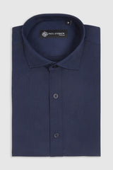 Camisa de vestir clásica para hombre con cuello abierto y puños dobles - Azul marino